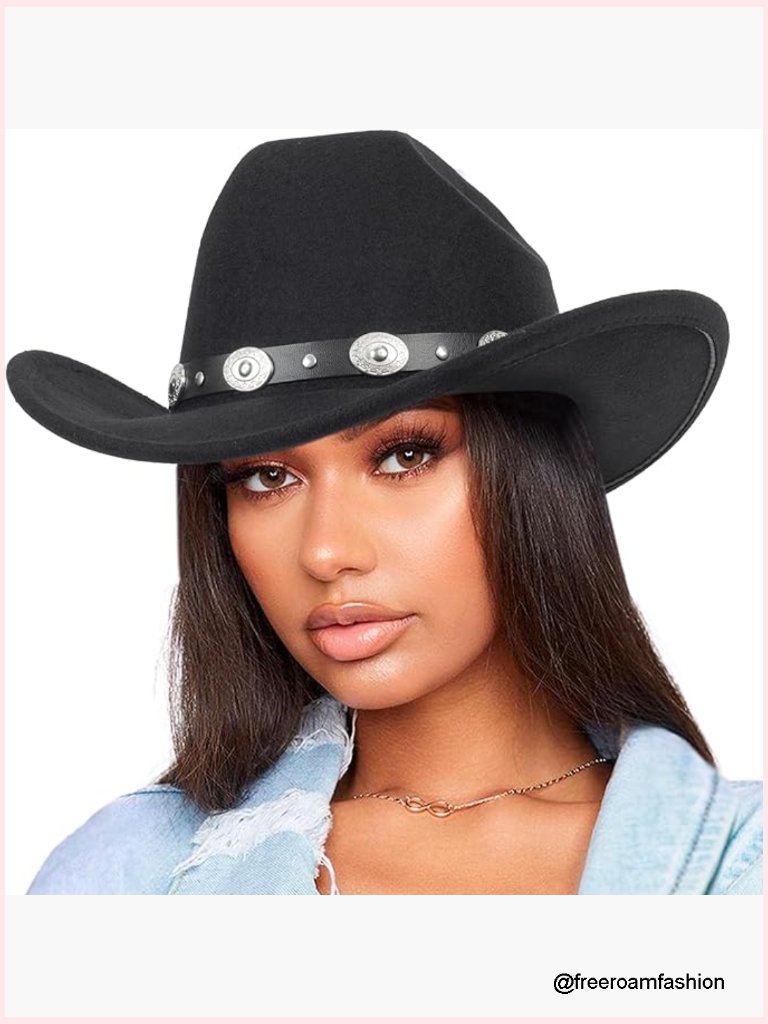 Felt Cowboy Hat With Gus Buckle Belt, Rolled Up Fedora Western Hat, Unisex S/M